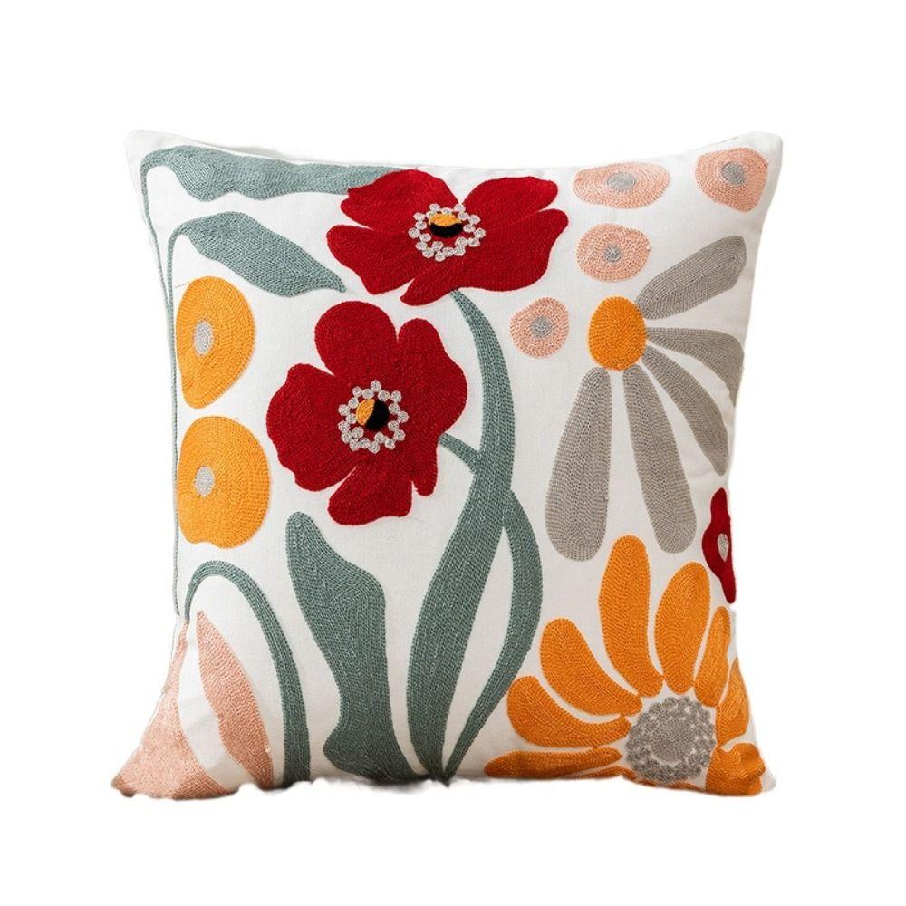 Pastoral Style Flower Pattern Pillowcase Embroidered Flower Cushion Cover Living Room/Office