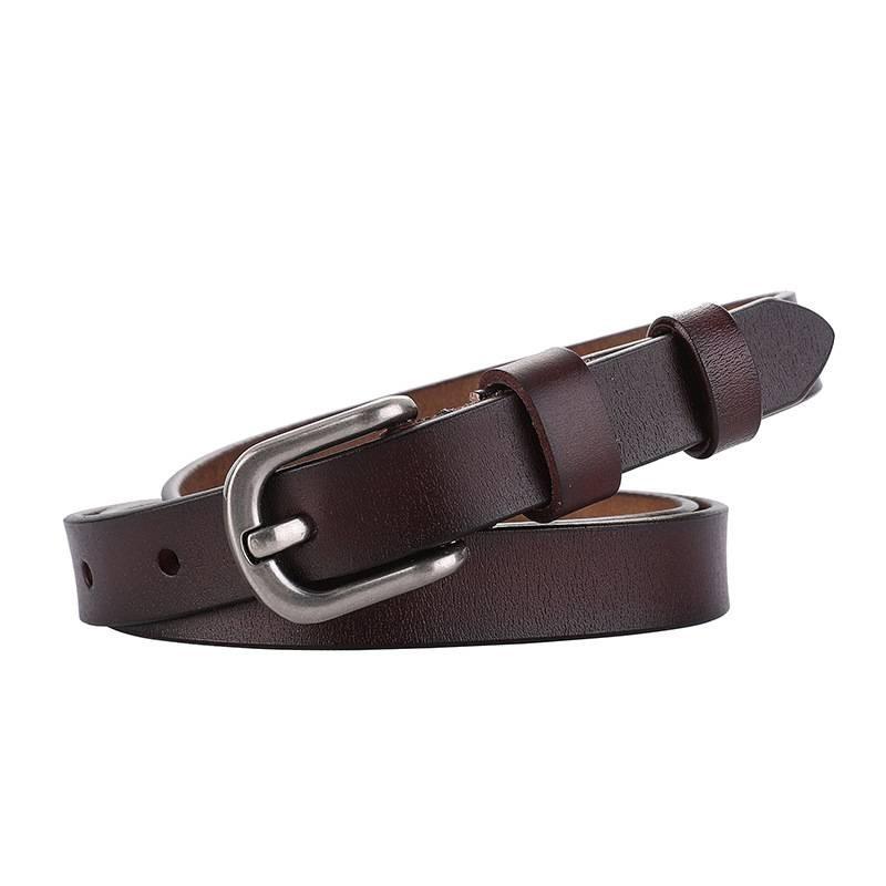 Womens Cowhide Leather Belt With Classic Pin Closure And Slim Design For Casual Outfits