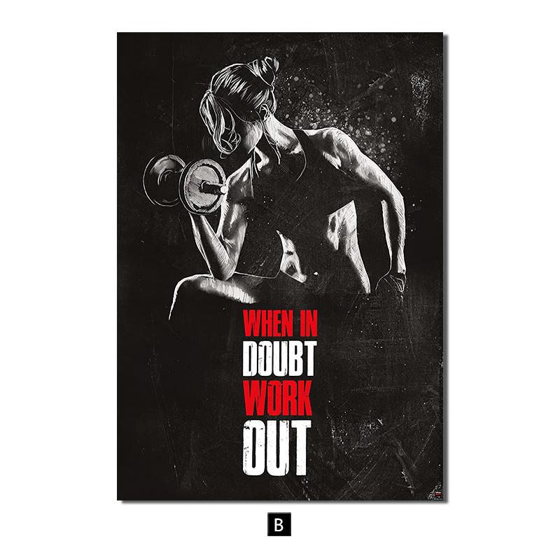 Постеры для фитнеса, мужчины и женщины, черно-белые современные холсты, настенные художественные принты, живопись, мотивирующие цитаты, картина для спортзала, украшение для дома