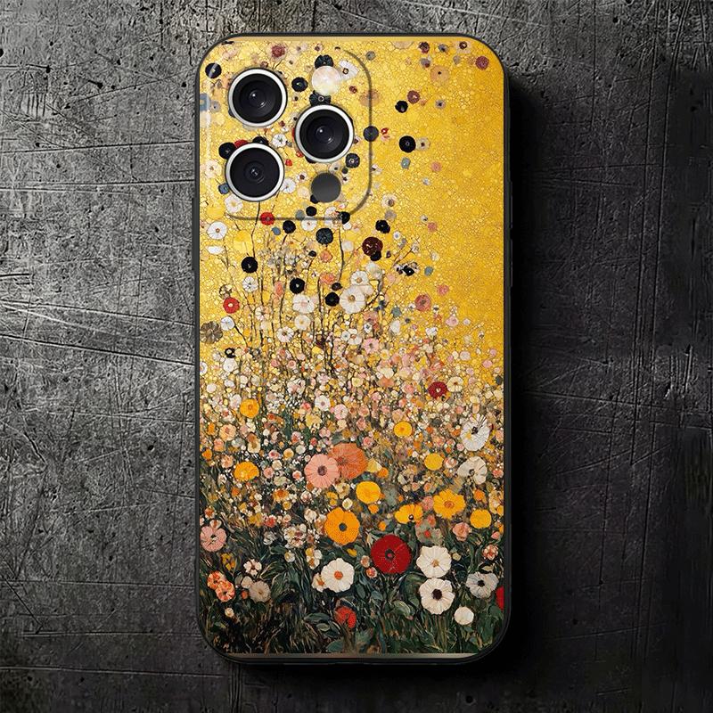 Поцелуй Густава Климта Арт Мягкий Чехол для Телефона для iPhone 16 16E 17 Air 15 Pro Max 14 Plus 13 Mini 11 12 7 Черная Крышка Задняя Панель