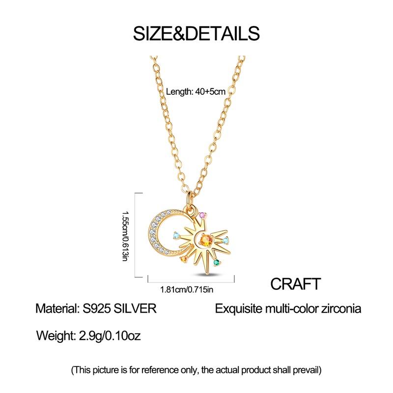 Golden Necklace 925 Sterling Silver Sun Moon Classic Simple Adjustable Necklace for Women Girl Fashion Jewelry Gifts