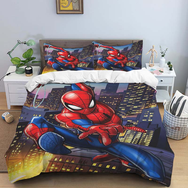 New Spider-Man printed bedding set, cartoon pattern duvet cover and pillowcases, single/double sheet set.