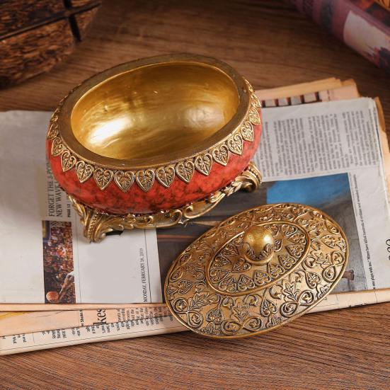 Винтажная шкатулка для украшений с крышкой, большой емкости, пылезащитная, элегантный декоративный органайзер, овальная шкатулка для безделушек