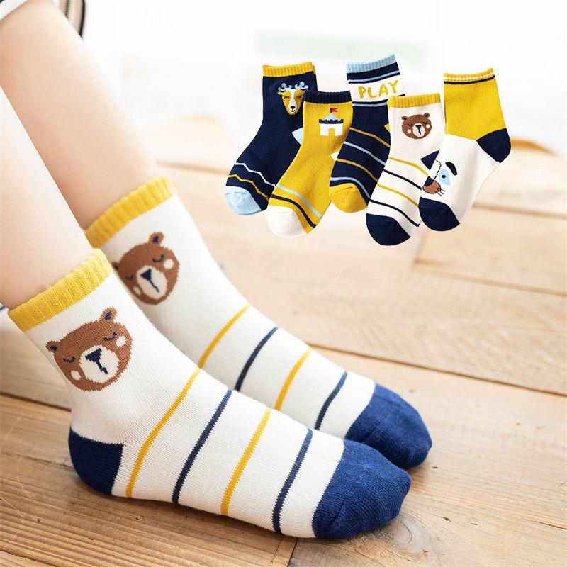 5 Pair Children's Socks Spring Autumn Boys Girls Cartoons Cute Middle Tube Socks