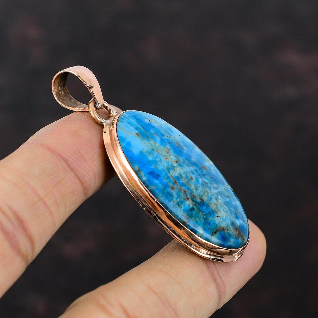 Неоновый апатитовый кулон, медный кулон, драгоценный камень, медные украшения, кулон ручной работы, неоновый апатитовый ювелирный кулон, уникальный стиль, подарок на особый случай