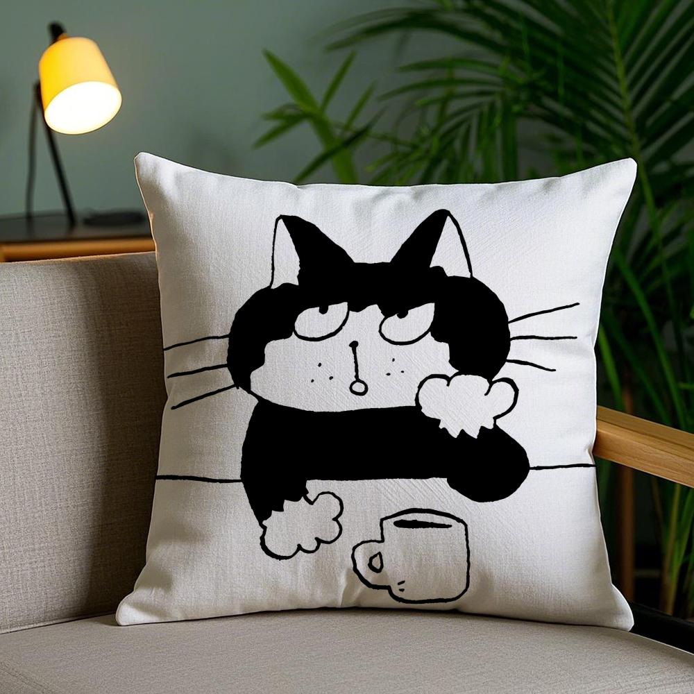 Cute Cat Cushion Cover Plush Fabric DoubleSided Printed Invisible Zipper Sofa Pillow Case Home Bedroom Decor