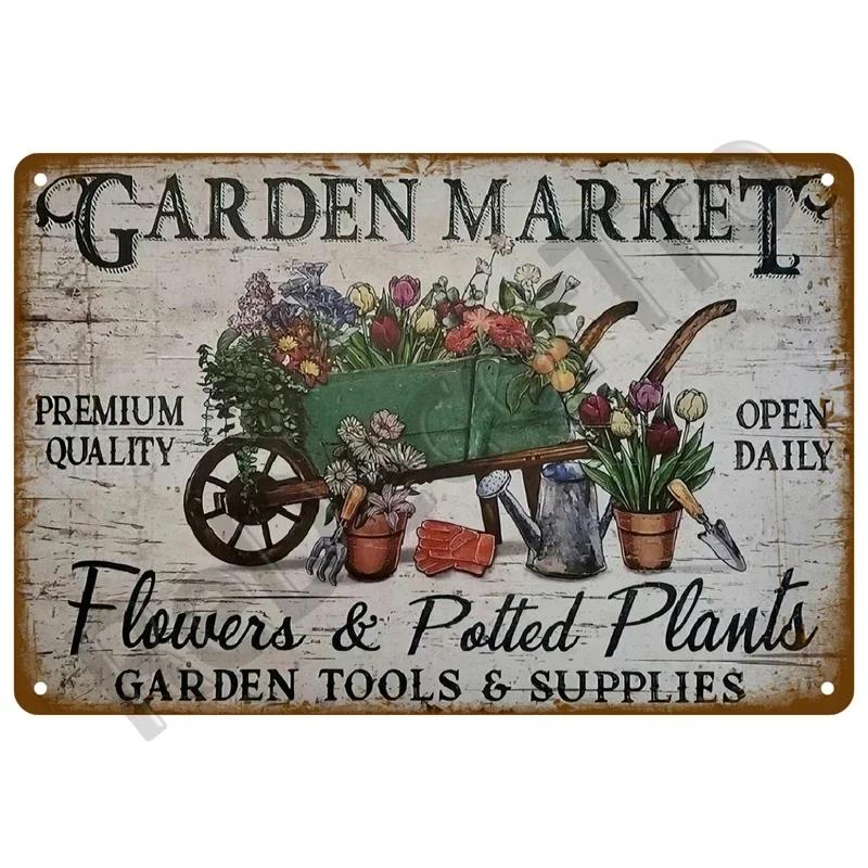 Vintage Gardening Metal Sign Retro Flower Sign Perfect for Outdoor Indoor Home Wall Decor and Farm Decoration