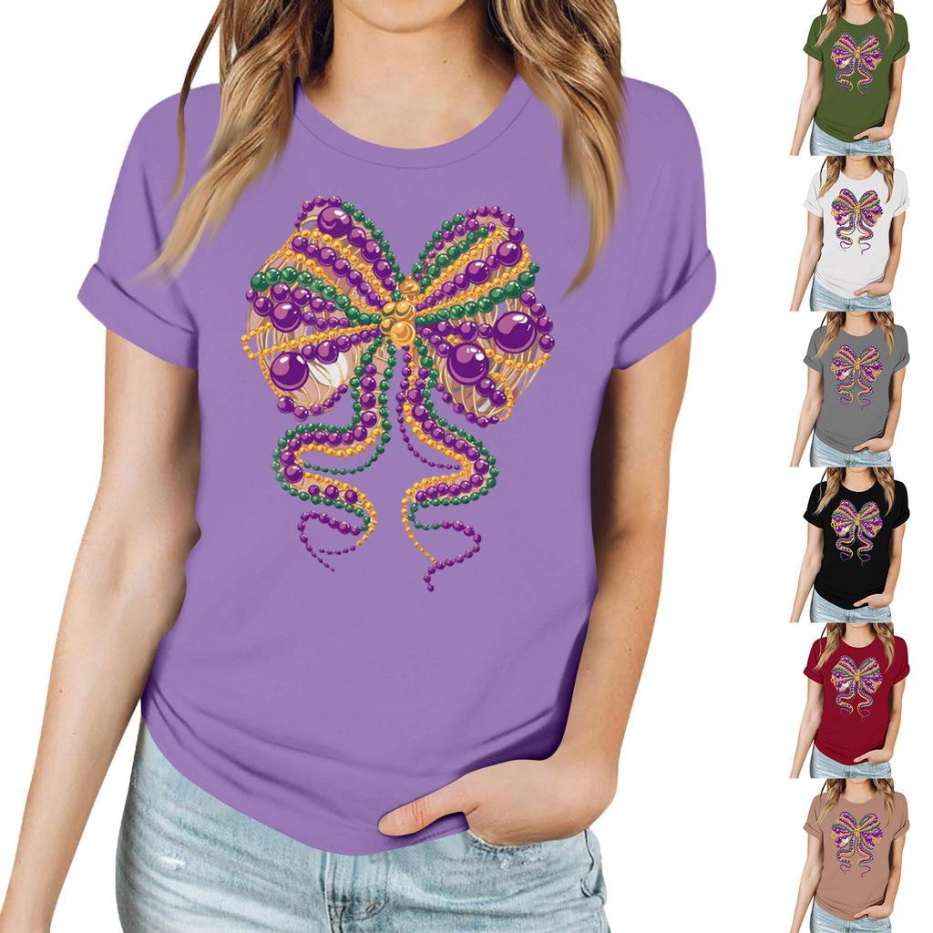 Женская повседневная футболка с карнавальным принтом, пуловер с круглым вырезом, топ с коротким рукавом