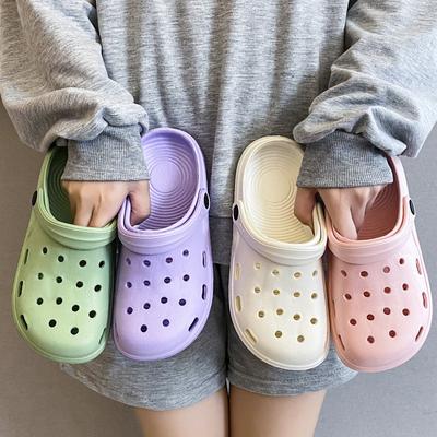 Модные женские водонепроницаемые тапочки летние уличные женские тапочки мягкие подошвы садовые туфли домашние однотонные цветные тапочки дырочки обувь