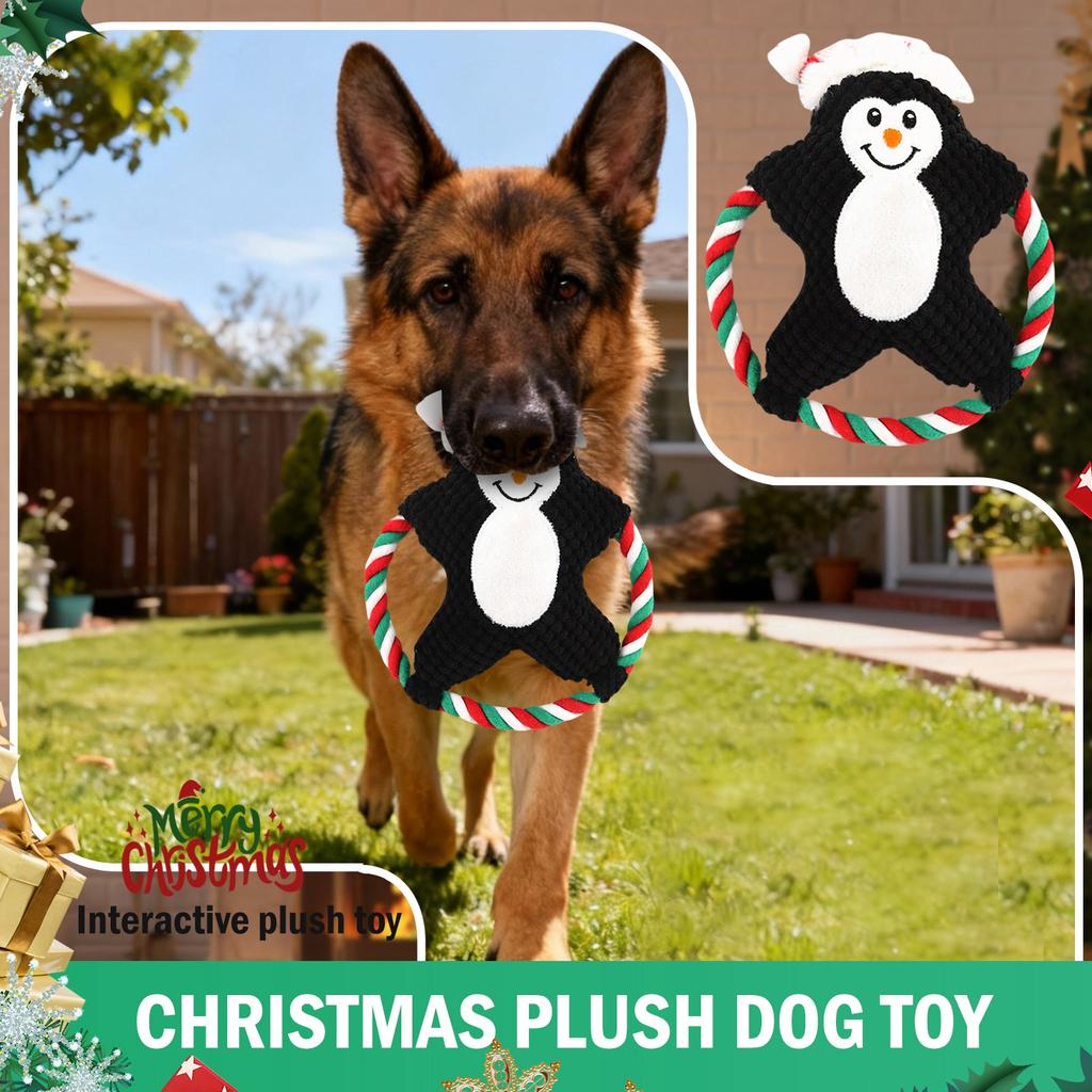 Christmas Plush Dog Toy With Squeaker, Interactive Chew And Tug Toy With Cotton Rope For Dogs