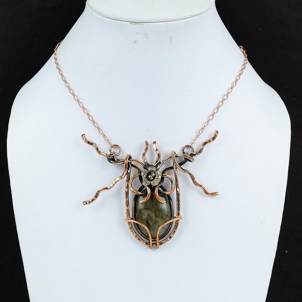 Ожерелье из лабрадорита, ожерелье из медной проволоки, регулируемое ожерелье, ювелирные изделия из меди, ожерелье ручной работы из настоящего драгоценного камня, подарки для жены