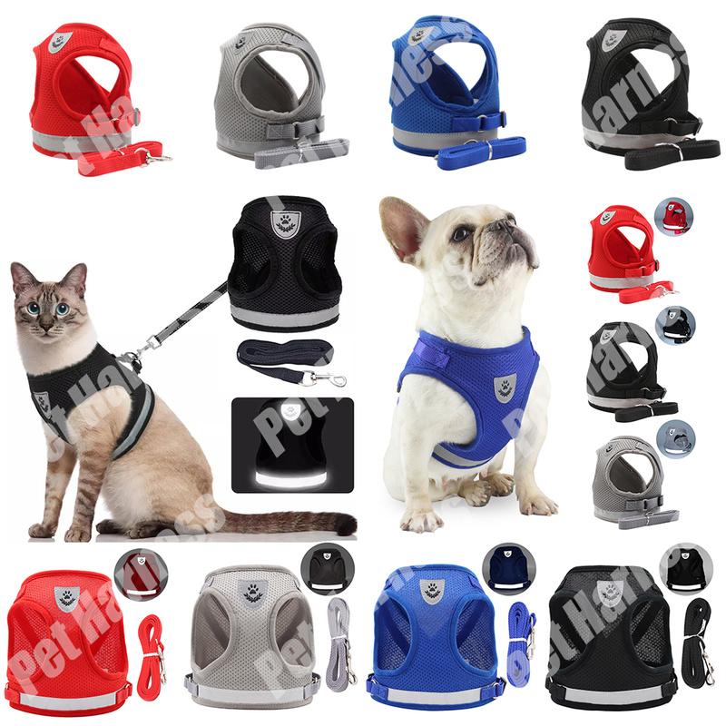 Регулируемый поводок для собак, щенков, мопсов, кошек, домашних животных, мягкий сетчатый поводок, светоотражающий жилет