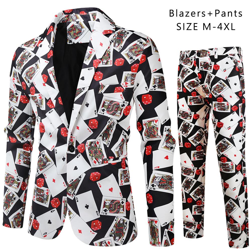 Весенне-осенний мужской повседневный костюм, модный мужской костюм с цифровой печатью, комплект из двух предметов