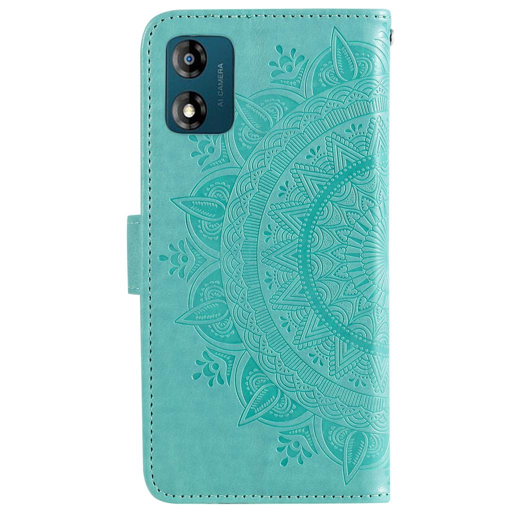 For Motorola Moto E13 4G Mobile Phone Case Imprinted Mandala Flower Pattern Wallet Stand Phone Cover with Strap