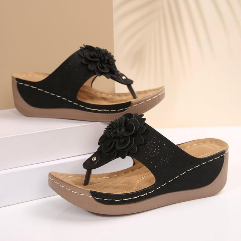 E New Large-size Women's Shoes Spring and Summer Slope Heels Open-toed Slippers Women's Sandals
