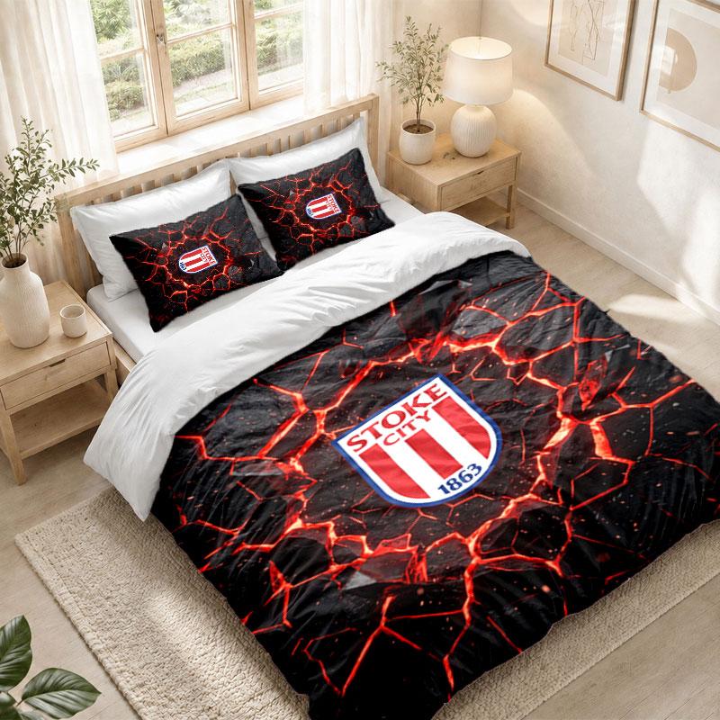 Bedding Set 1 Duvet Cover 2 Pillowcases Stoke City Football Print Bedroom Home Decoration