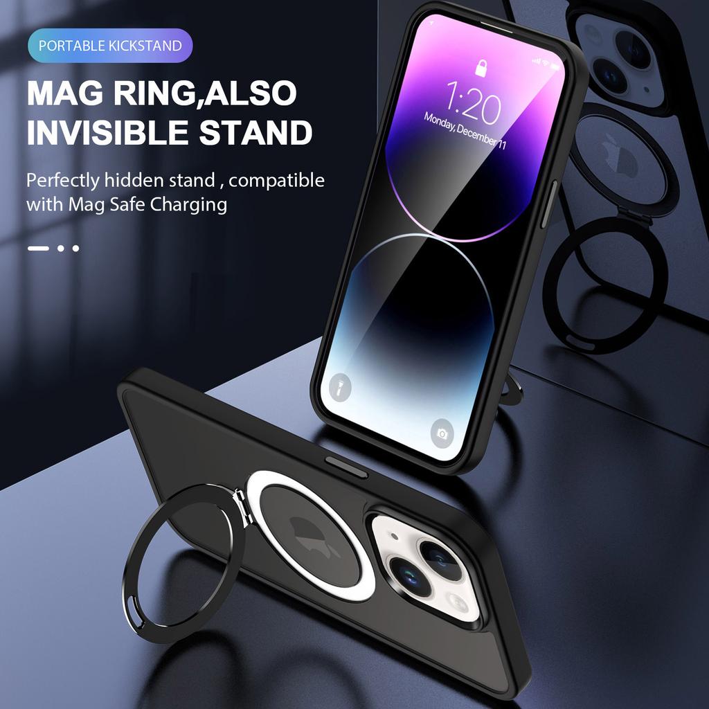 For iPhone 15 Plus Case Compatible with MagSafe PC+TPU Ring Kickstand Phone Cover