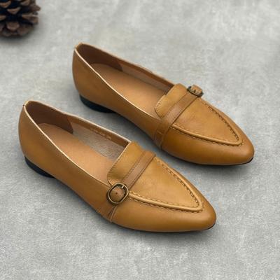 GKTINOO Натуральная кожа Ретро Балетки 2025 Весна Новые Удобные Мягкая подошва Мягкая коровья кожа Острый носок Женские слипоны