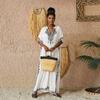 Bohemian White V Neck Bikini Cover-ups Long Tunic Sexy Kaftan Dress Women Plus Size Beach Wear Swim Suit Cover Up