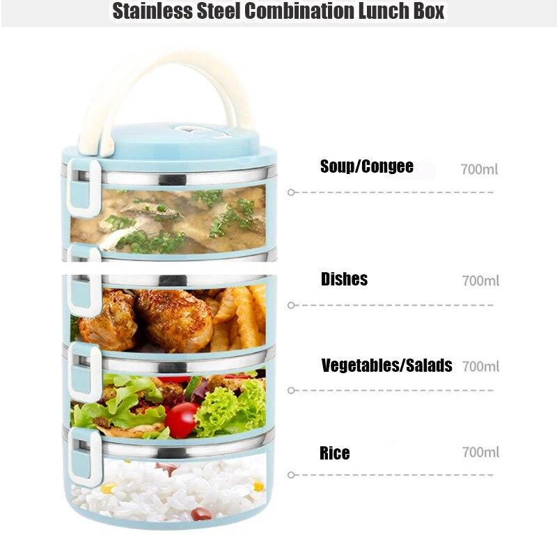 Stainless Steel Lunch Box,Stackable Leak-Proof Thermal Bento Boxes for Adults Kids,Portable Food Container for Home Work Picnic
