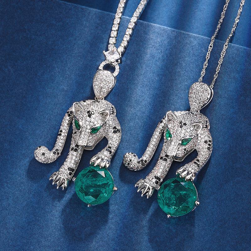 Осенне-зимние украшения Ретро Имитация изумруда Леопард Роскошная инкрустация Главный камень 16 мм