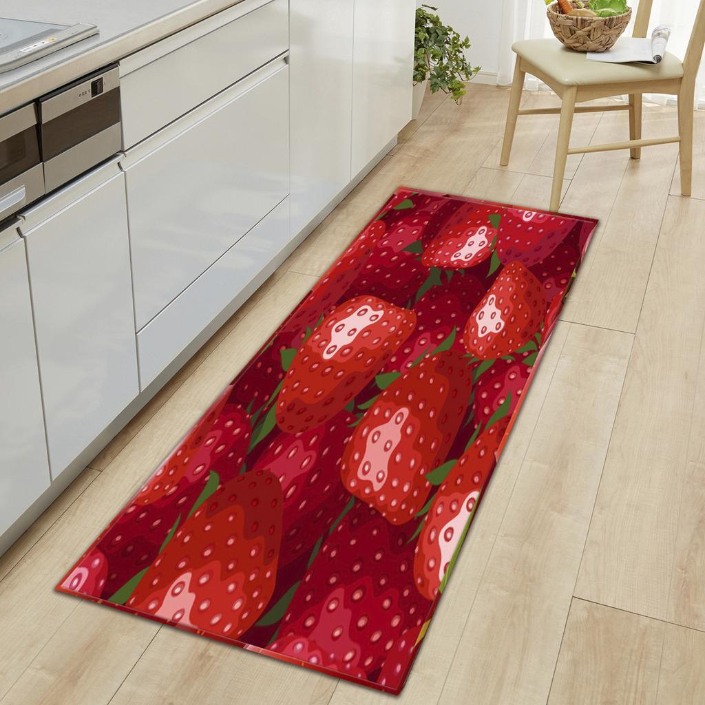 Кухонный коврик со свежими фруктами и овощами. Мягкий утолщенный кухонный коврик. Водонепроницаемый нескользящий маслостойкий напольный коврик.