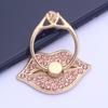 Finger Ring Holder Degree Rotating Metal Universal 360 Rhinestone Lips Shape Phone Ring