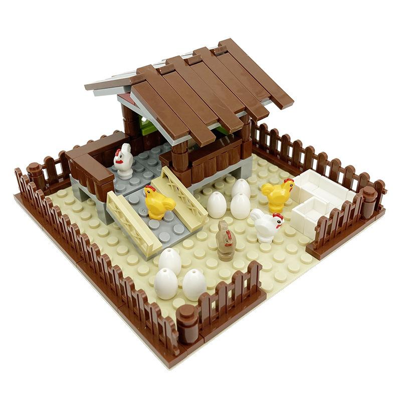 MOC Кубики Игрушки Модель Ферма Строительные блоки Крупный рогатый скот Лошадь Повозка Транспорт Огород Цветок Растение Фрукт Поле Дерево Животное