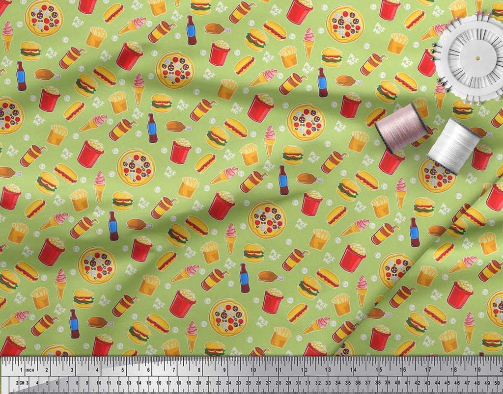 Soimoi Японская креп-сатиновая ткань, ткань с принтом для холодных напитков, пиццы и гамбургеров, 1 метр, 42 дюйма