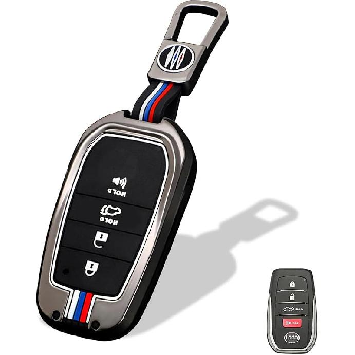 Heavy Metal Key Fob Cover, Compatible With Toyota Tundra   2024 2025, Fit For Corolla Cross Venza Sequoia Etc, Zinc Alloy Fob Case With Carbon Fiber