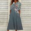 Women's Summer Casual Printed V-Neck Short-Sleeve Swing Dress