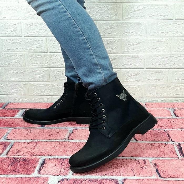 VOYAGER 3517 Черные мужские ботинки из натуральной кожи на молнии