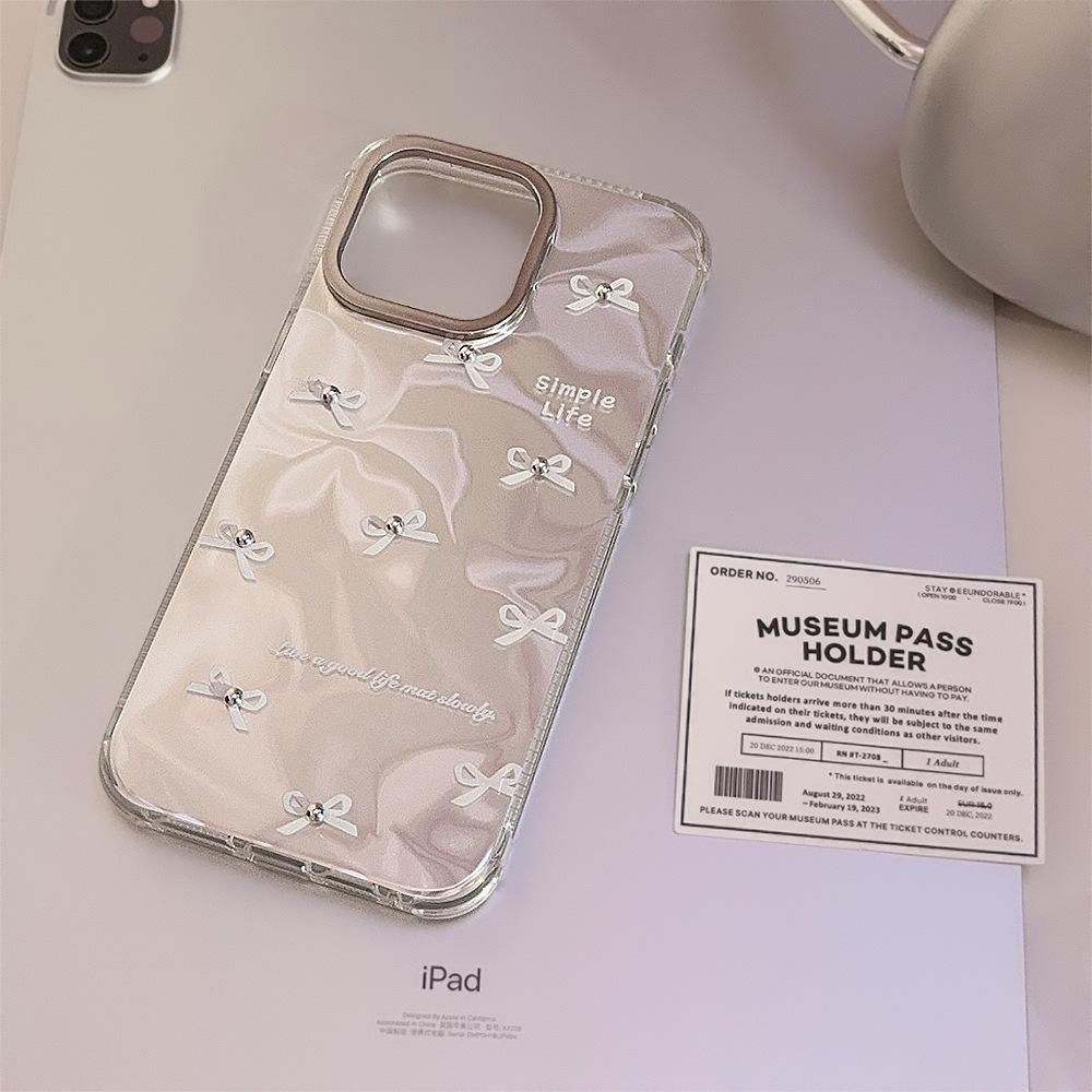 Корейский стиль для IPhone16 Чехол для мобильного телефона для Apple 13 Трехмерный Белый Бант 14promax Волна Воды 12 Жесткий