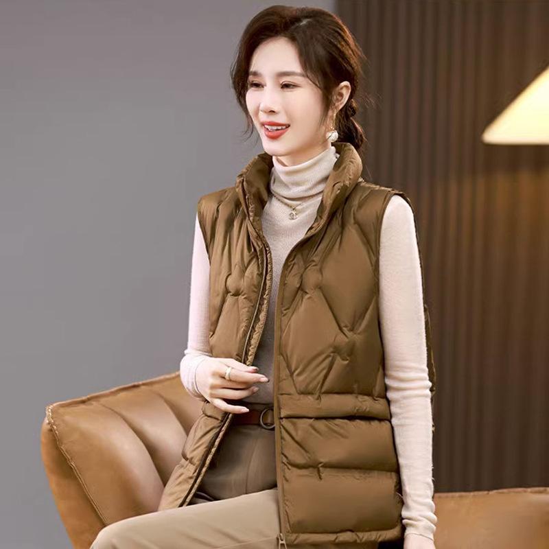 Down vest women's outer wear 2024 winter new fashion stand-up collar pressure glue to keep warm and thin mother trend back