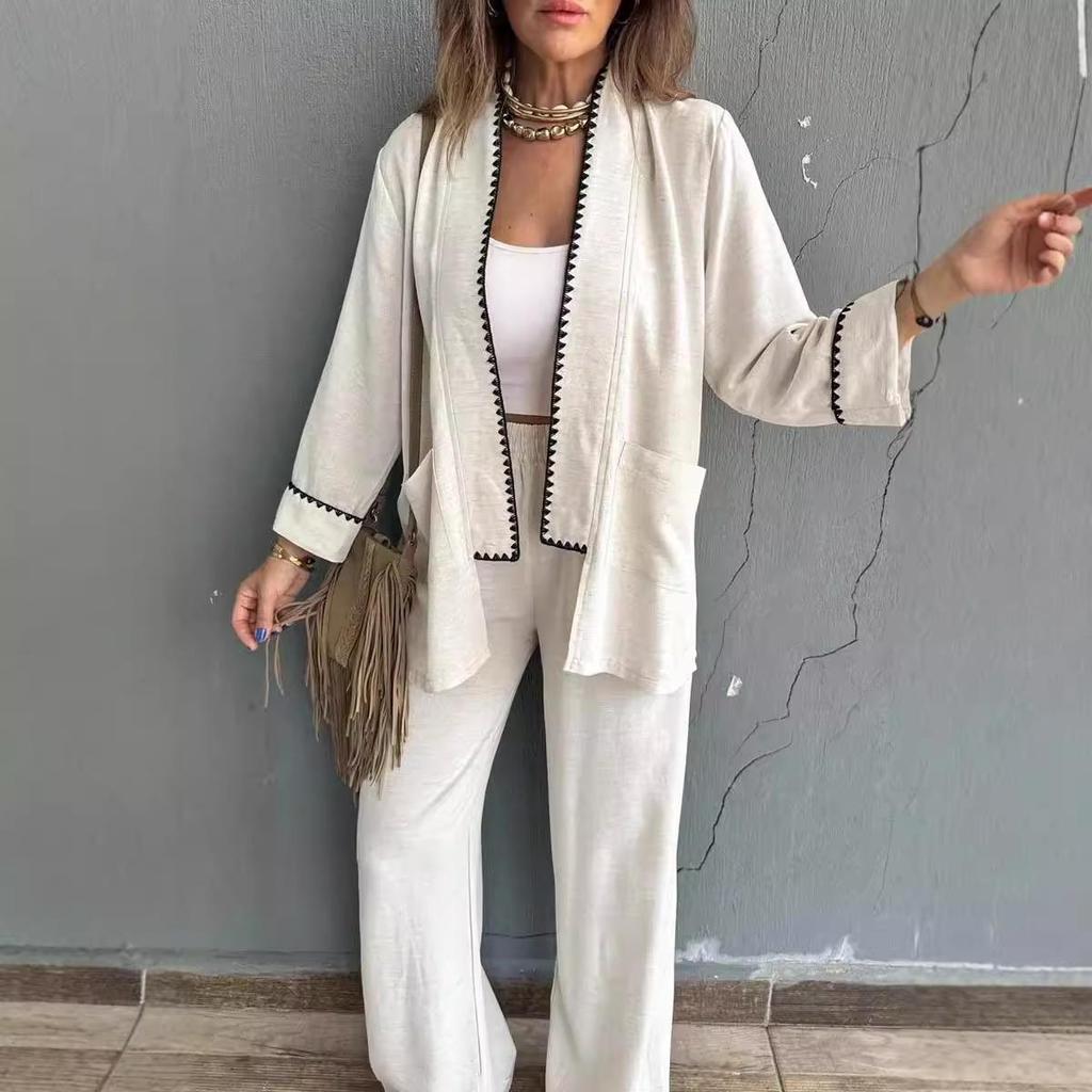 2024 Women's Fashion Casual Cardigan & Wide-Leg Pants Set