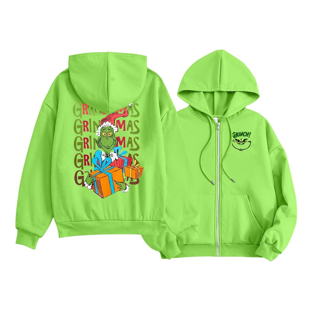 Kids Fashion Lightweight Long Sleeve Zipper Hoodie Christmas Printed Hoodie With Pockets