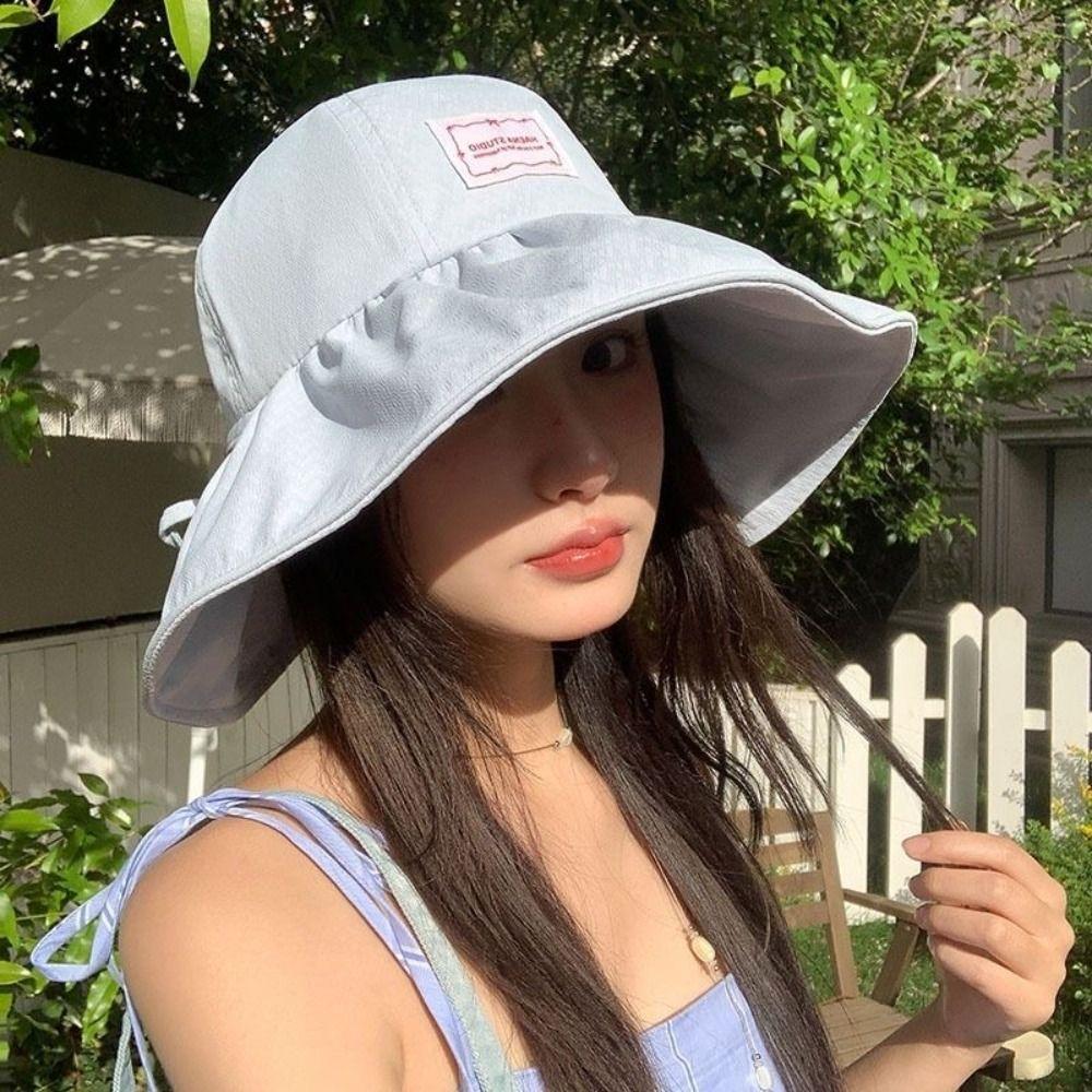 Dopamine Fisherman Hat with Drawstring Sun Protection Hat Summer Ladies Sun Hat  Outdoor