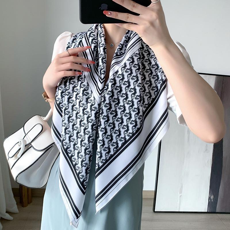 New Square Scarf Emulated Silk Scarf Fashionable Professional Scarf Versatile Light Thin Breathable Twill Scarf Shawl