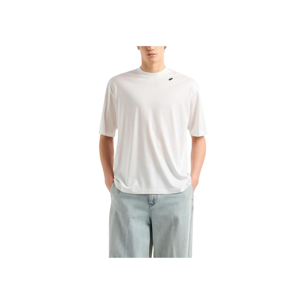Emporio Armani Мужская футболка Lycra свободного кроя с коротким рукавом, круглым вырезом и спущенным плечом, Топы Белый EM001035-AF13747-U0003