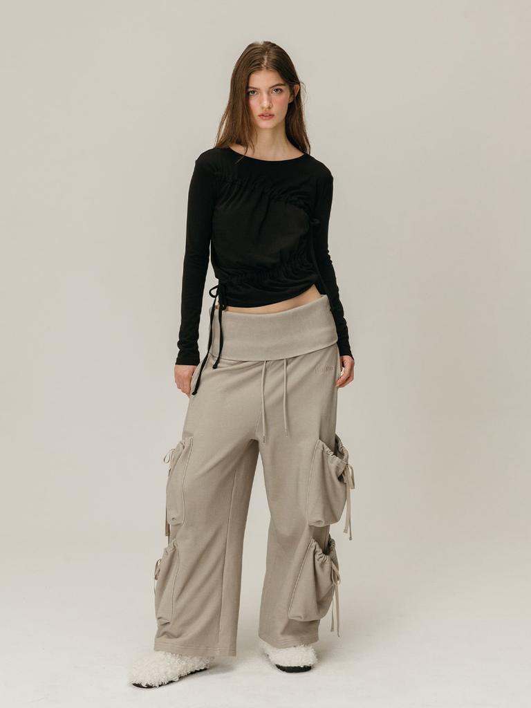 MOIFAIRE Foldover Shirring Sweatpants / Gray