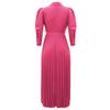 Spring Summer Women's Long Sleeve Polo Neck High Waist Fashion Casual Pleated Dress