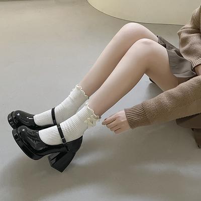 Туфли Мэри Джейн женские 2025 новые весенние квадратный носок супер высокий каблук jk маленькие кожаные туфли лакированная кожа толстый каблук одинарные туфли