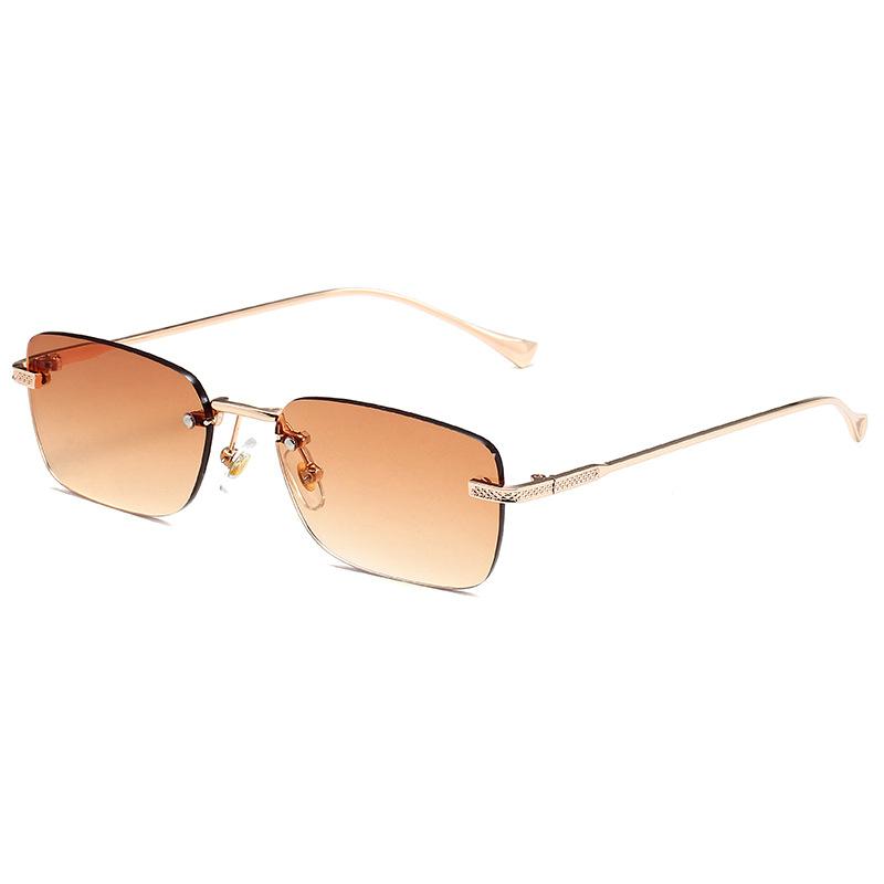 Rimless Square Sunglasses for Women Small Rectangle Street Shoot Eyewear for Women