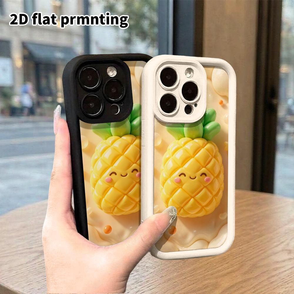 Чехол для телефона: 2D плоский дизайн, подходит для защитного чехла iPhone 18 17 16 15 14 13 Pro, ананас-смайлик, идеальный праздничный подарок на Рождество и Хэллоуин