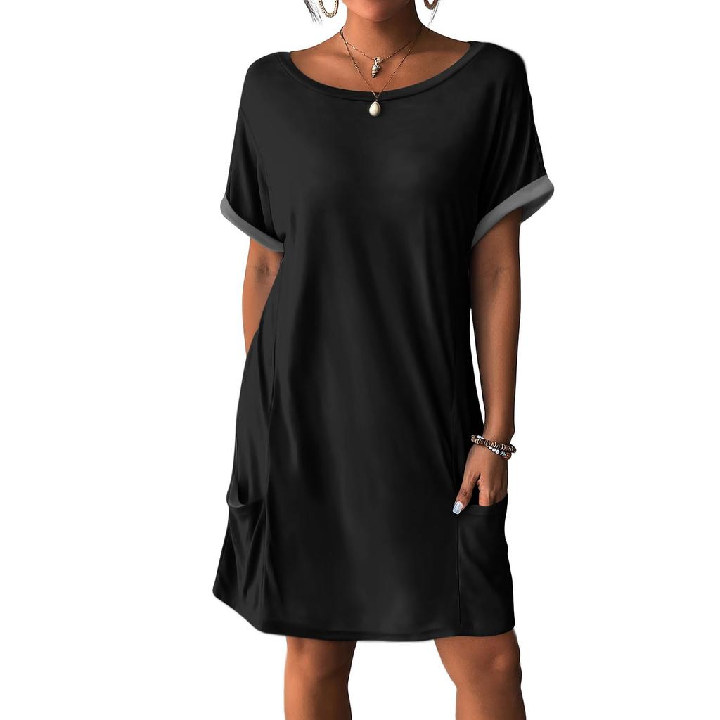 Женские платья Футболки Платья с карманами Однотонные повседневные пляжные платья