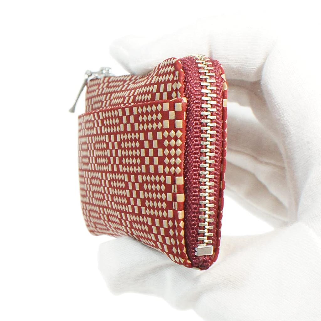 Indenya Inden Coin Purse F Coin Purse 05 Deerskin Red with White Varied Ichimatsu Small Pattern Custom Color Lacquer, 1005-13-167