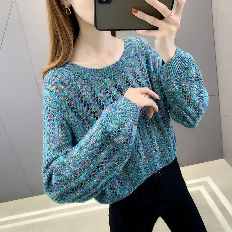 Женский короткий и свободный вязаный свитер с высокой талией и вырезом, базовый свитер