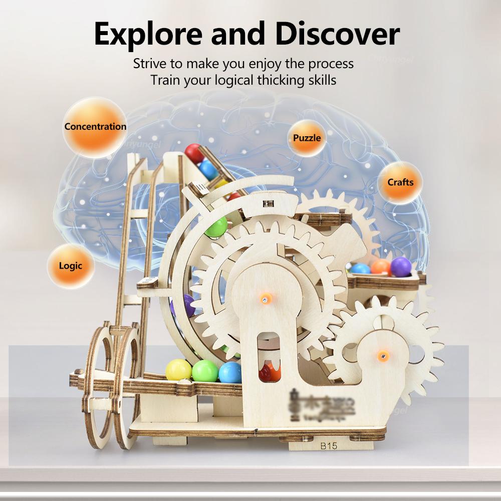 3D Wooden Puzzle Marble Run Set Electric Automatic Roller Coaster Model Building Kits STEAM Educational Toys Kids Adult Gifts