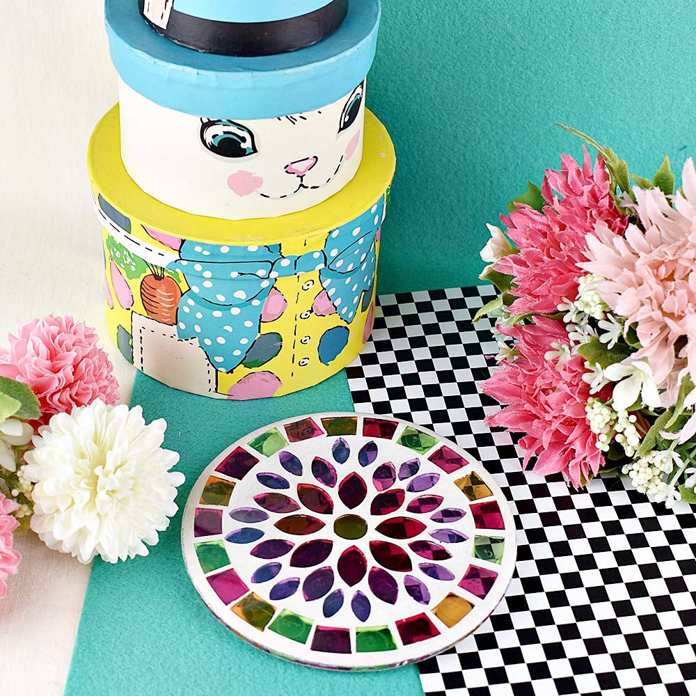 Fourcart Cute Handmade Glass Coasters Flower Pink x Set [Mosaic Coaster] 5-Piece