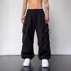 Men's and Women's Multi-pocket Overalls Couple Loose Tied Feet Solid Color Drawstring Casual Long Pants